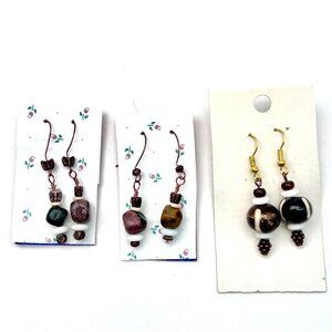 Beaded Earrings Drop Dangle Lot 3 Pairs Mixed Stone Drop
